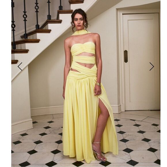 Delfi Collective Soleil Dress Lemon Strapless Yellow Grecian gown Revolve NWT M - Picture 1 of 15